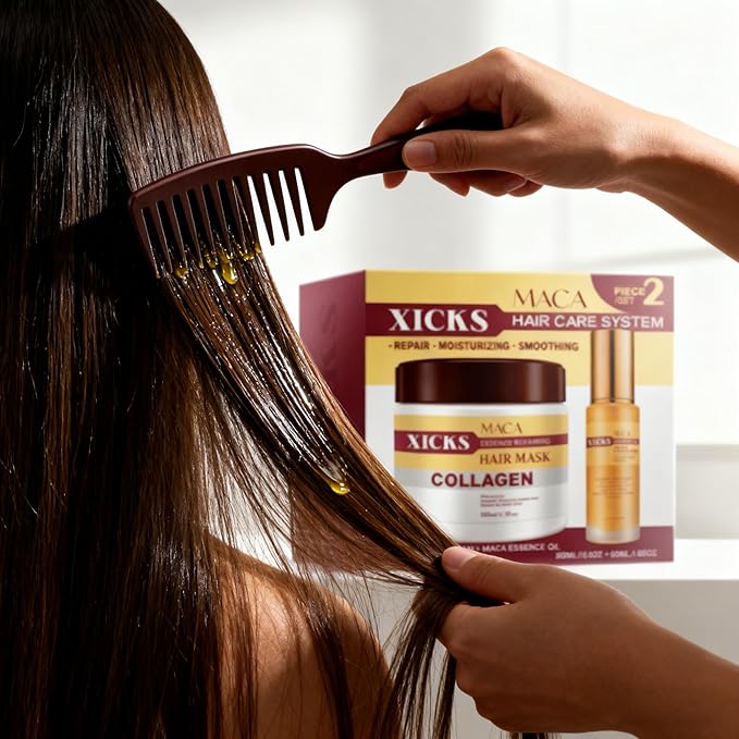 Maca Collagen Essence Deep Repair Hair Mask + Maca Essence Oil SetNourishing Moisturizing Repair for Damaged Hair Professional Hair &amp Body Care with Argan Oil for All Hair Types(16.9 oz + 1.69 o