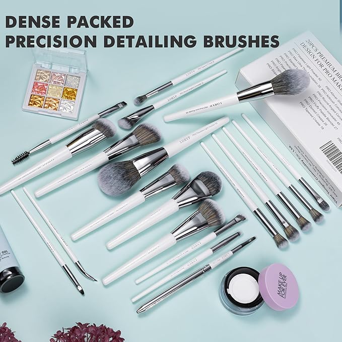 LORYP Makeup Brush Set Professional Soft Synthetic Vegan Luxury Cosmetic Brushes for Face &amp Eye White 20 Pcs