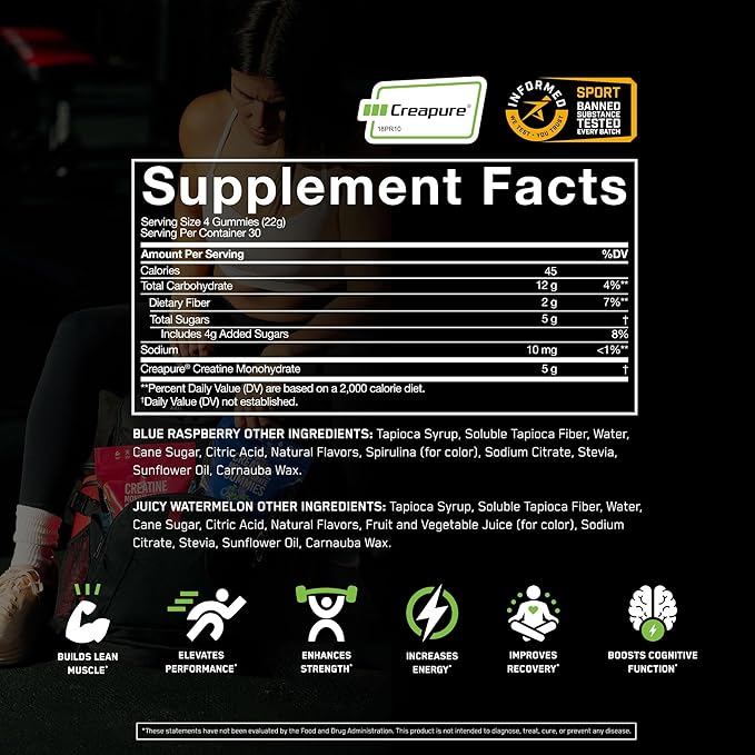 SteelFit Creapure Creatine Monohydrate Gummies for Men &amp Women Juicy Watermelon - Gym Workout Nutritional Supplements for Muscle Gain Brain Health &amp Strength Building Dietary Supplement 120
