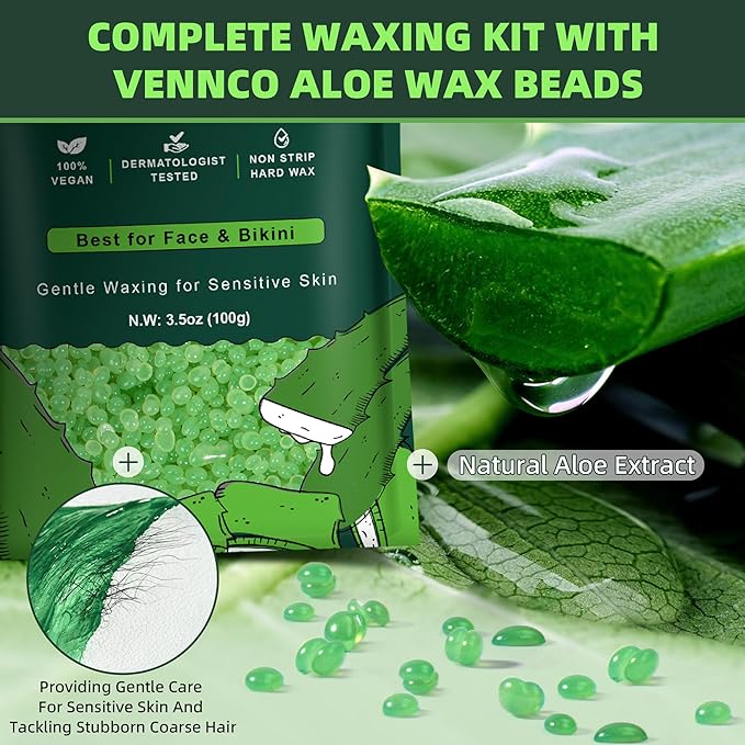 Waxing Kit for Women Men - Premium Digital Wax Melt Warmer Kit for Sensitive Skin Coarse Hair Removal - 14oz Hard Wax Beads &amp Silicone Liner - for Bikini Brazilian Body Face Leg - Home Wax Kit