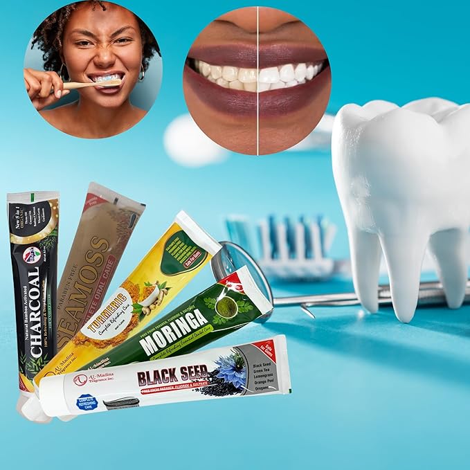 Ultimate Toothpaste Combo - Pack of 5- Seamoss Moringa Charcoal Black Seed &amp Turmeric Toothpaste - Oral Care for Sensitive Teeth - Paraben-Free - Refreshing Oral Care