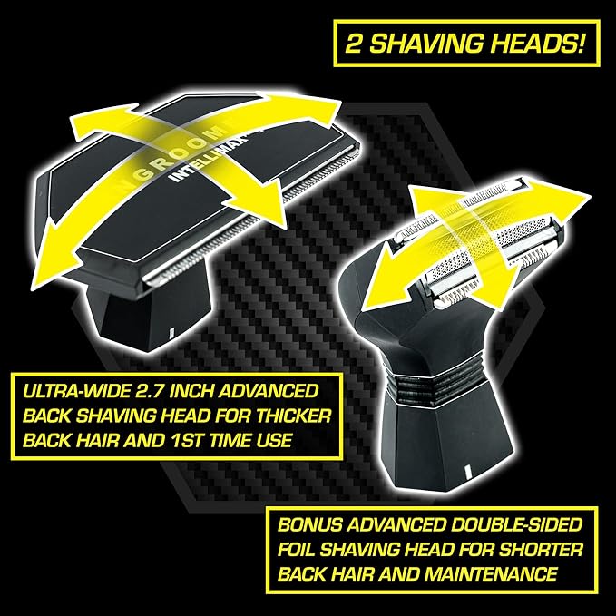 MANGROOMER - INTELLIMAX PRO - New Back Shaver with 2 Shock Absorber Flex Heads Power Hinge Extreme Reach Handle and Advanced 2.7 Extra-Wide Blade Design (Version 3.0)