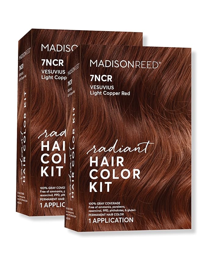 Madison Reed Radiant Hair Color Kit | 7NCR Light Copper Red (Vesuvius Red) for 100% Gray Hair Coverage | Dimensional Salon-Quality Permanent Hair Dye | PPD-Free &amp Ammonia-Free | 2 Pack