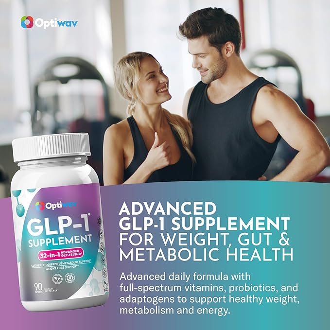 GLP-1 Supplement for Weight Loss - 32-in-1 GLP1 Booster with Probiotics for Women &amp Men - Natural Daily Oral Support to Boost Fat Burn Metabolism &amp Gut Health - Vegan Gluten Free Sugar Free