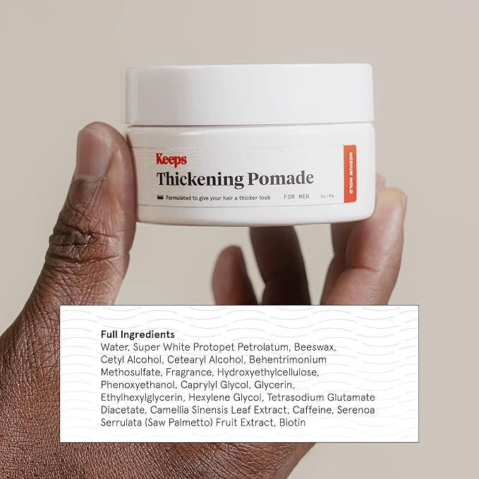 Keeps Matte Thickening Pomade for Men - Natural Ingredients for Fuller Hair: Biotin Caffeine Green Tea &amp Saw Palmetto - All-Day Medium Hold for All Styles