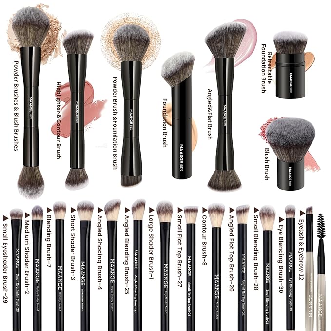MAANGE 20 Pcs Makeup Brushes with Gift Box Double-End Multi-functional Makeup Brushes for Blending Liquid Powder Concealer Cream Blush BuffeBlack