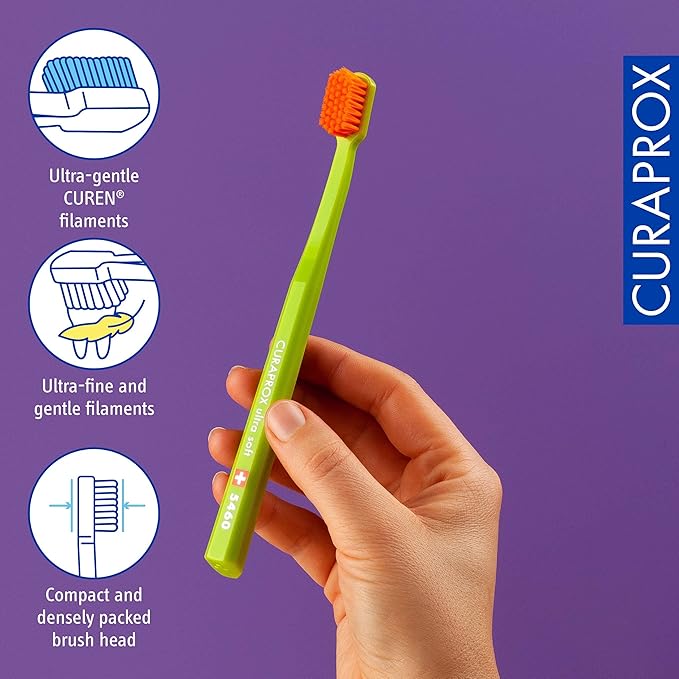 Curaprox CS 5460 Ultra-Soft Toothbrush ? Adult Tooth and Gum Care | Super Soft Curen® Bristles for Gentle Cleaning | Blue-Purple Single Pack