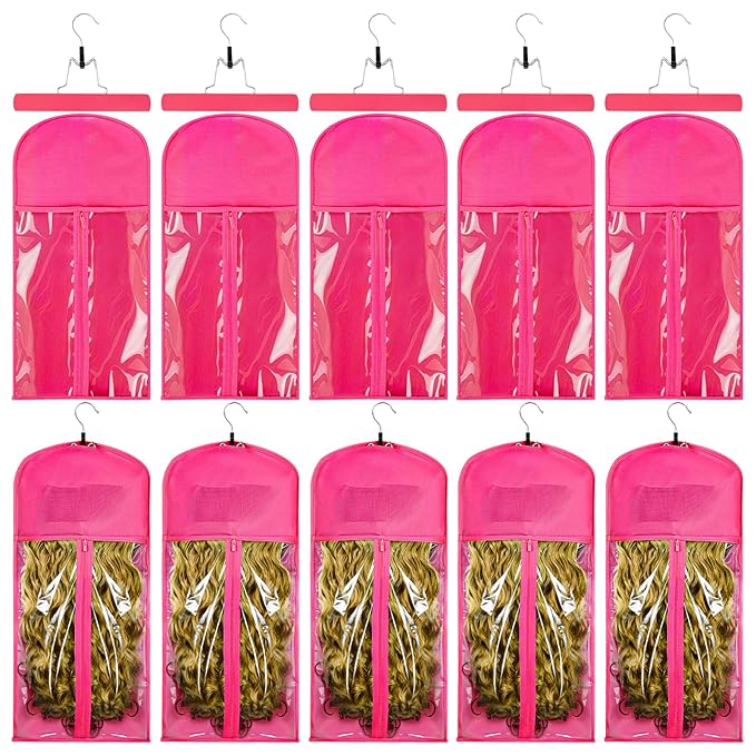 VARIPOWDER 10pcs Wig Storage Bags with Hanger Hair Extensions Storage for Multiple Wigs Dust-Proof Wigs Bag with Strong Holder Home Travel Closet Wigs &amp Accessories