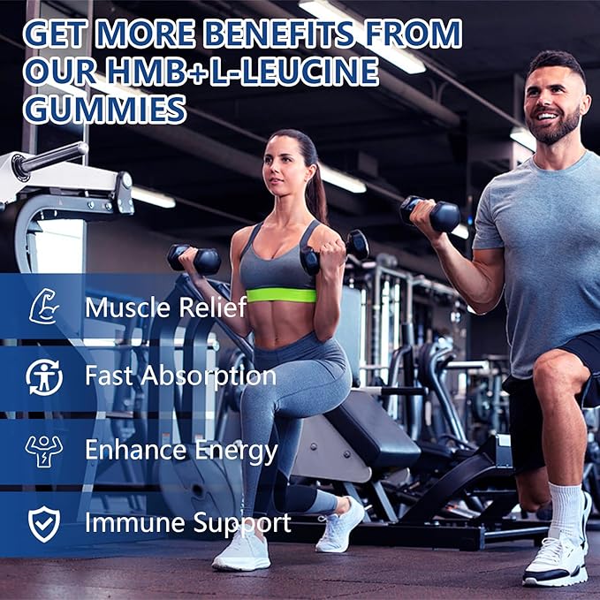 2 Packs HMB and Leucine Supplements Gummies for Men Women - 4500MG HMB ï¼?Leucine for Muscle Recovery &amp Growth Support Non-GMO Gluten-Free Adults &amp Elder Apple Flavor 120 Counts