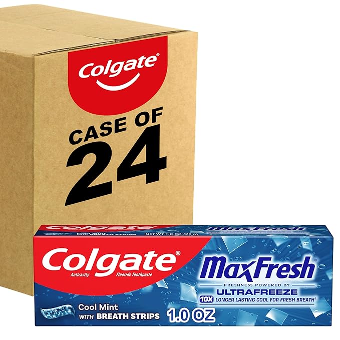 Colgate Max Fresh Travel Size Toothpaste with Mini Breath Strips Cool Mint - 24 Pack