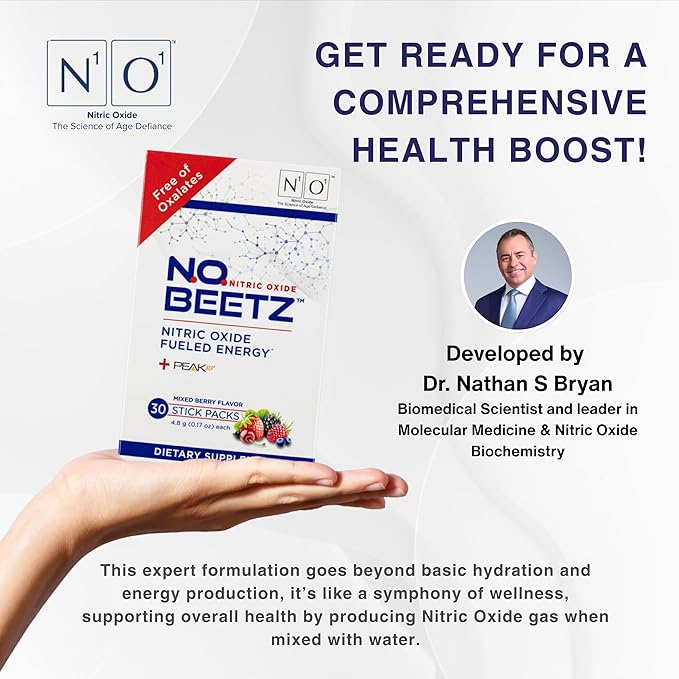 N.O. Beetz Nitric Oxide Supplement for Pre-Workout &amp Endurance | Beetroot Peak ATP &amp Electrolytes for Energy &amp Hydration | Boosts Blood Flow &amp Muscle Recovery | No Mess 30 Servings