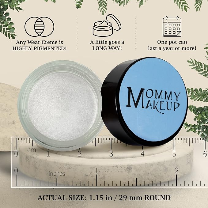 Mommy Makeup Any Wear Creme Eyeshadow - Waterproof Crease-Proof Long Lasting High Pigment Oil-free - Cream to Powder for Eyes Cheeks &amp Lips (Snowflake)