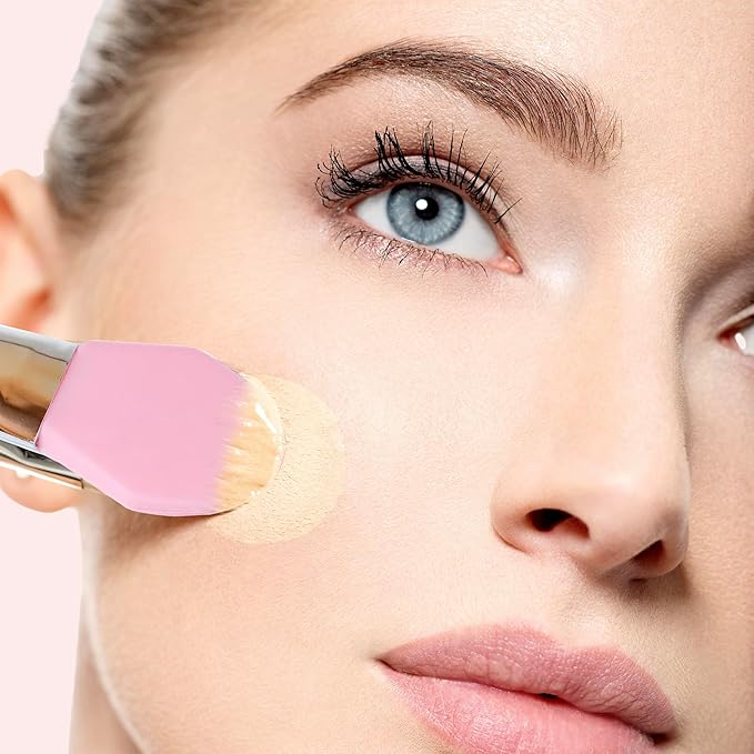 StansOut Ultimate Complexion Bundle: Liquid Foundation Brush Makeup Brushes for Liquid Cream Stick Foundation - Flat Round Blender Brushes - 101 Contoured 108 Straight - Long-Lasting