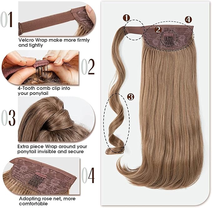HIHELO 18 Inch Synthetic Straight Ponytail Hair Extensions Wig Bun Wrap Ponytail Barrette Clips for Women Hair Accessories (Color : P4/27)