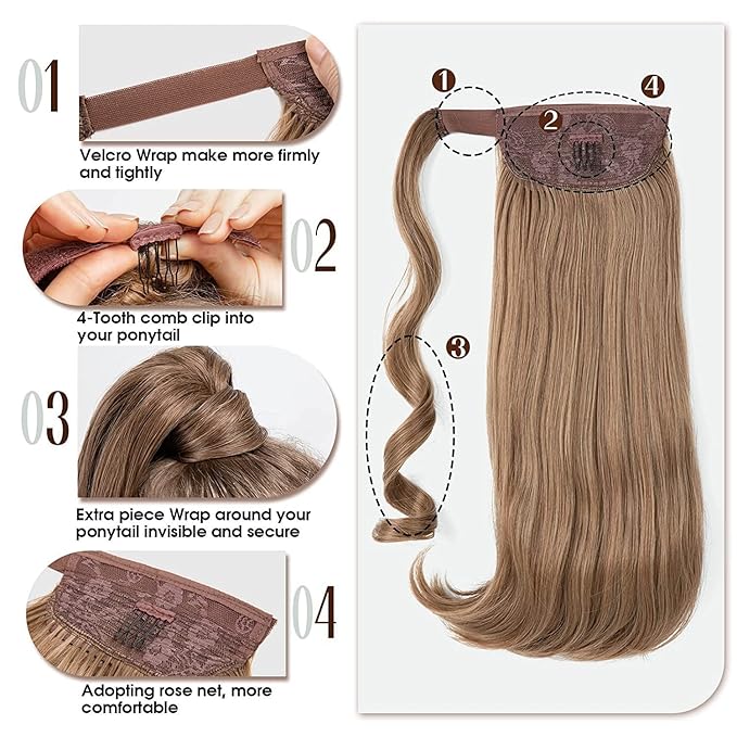 Hair Accessories 18 Inch Synthetic Straight Ponytail Hair Extensions Wig Bun Wrap Ponytail Barrette Clips for Women Hair Accessories Hair Pieces For Women(1B/30HL)