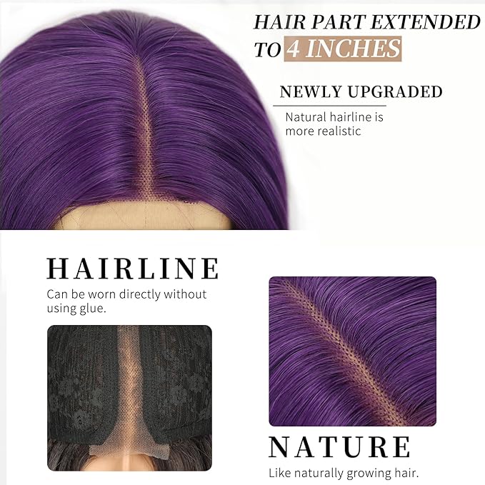 AISI HAIR Dark Purple Wig for Women Long Wavy Lace Hairline Middle Part Synthetic Heat Resistant Wig for Daily Party-26 Inch