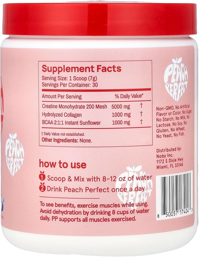 Peach Perfect Creatine Blend for Women ? Micronized Creatine Monohydrate with BCAA &amp Collagen for Glute Strength Support ? Unflavored ? 30 Servings