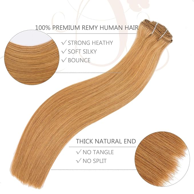 Clip in Hair Extensions Real Human Hair for White Women Caramel100% Natural Premium Remy Human Hair 16 Inch 10pcs 85g/SetStraight Clip Hair Extensions with Double Weft