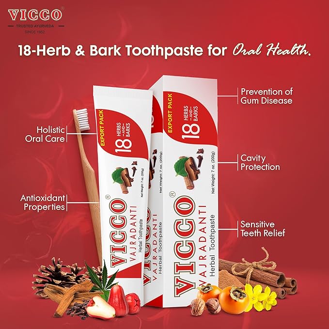 Vicco Vajradanti Ayurvedic Herbal Toothpaste by Vicco ? 70 Year Legacy of Ayurveda with 18 Ayurvedic Herbs &amp Barks 100% Natural Vegan Fluoride-Free &amp Cruelty-Free ? 3.53 oz (5 Pack)