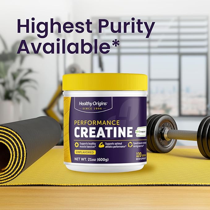 Healthy Origins® Performance Creatine with Creapure® Unflavored Micronized Powder Supports Muscle Function Energy &amp Recovery 21.2oz (600g) 120 Servings