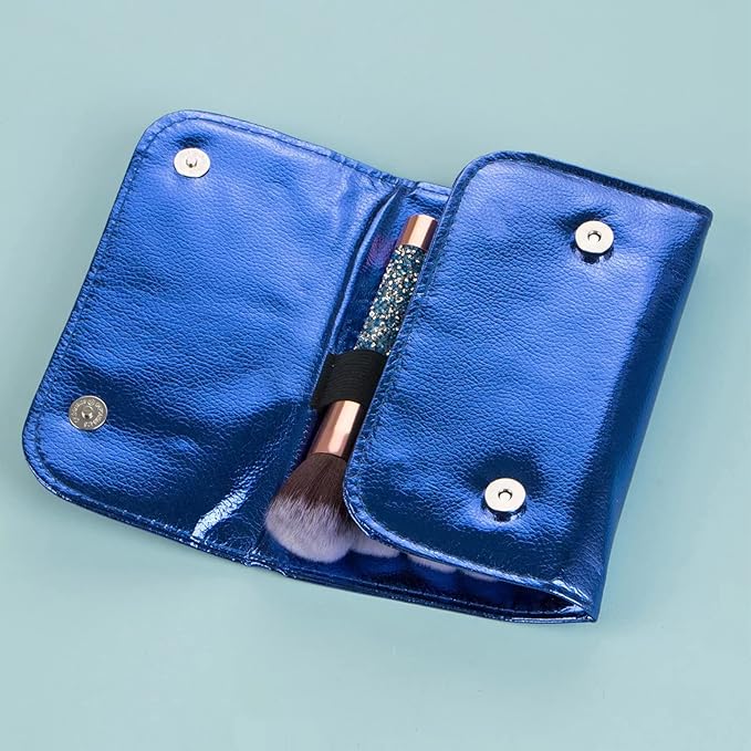 Glitz and Glam Essentials Makeup Brushes 1 Set Rhinestone Makeup Brush Set Professional Beauty Cosmetic Brushes with Bag for Face Make Up Tools (blue)