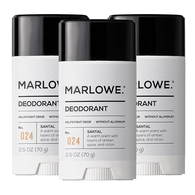 MARLOWE. No.024 Mens Santal Deodorant 2.5 oz (3pack) Natural Deodorant for Men Aluminum Free Stick Made with Coconut Oil Shea Butter &amp Jojoba Warm Amber Sandalwood &amp Citron Scent