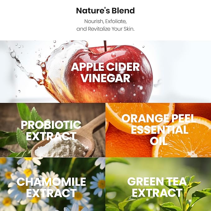 AppleBiotic Apple Cider Vinegar Face Wash - Exfoliating Face Wash Hydrating Gel Foaming Facial Cleanser Fragrance Free 6oz