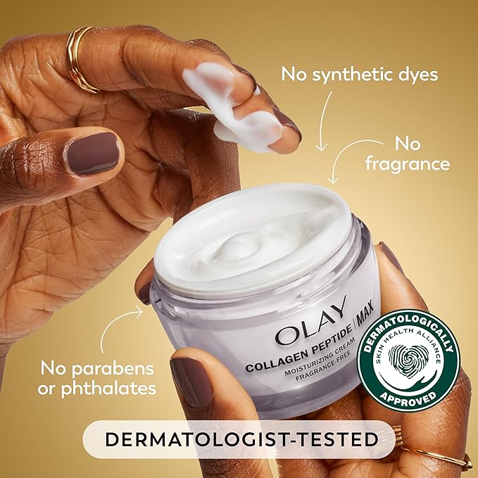 Olay Collagen Peptide Face Moisturizer Firming Cream for Women Fragrance-Free Non-Greasy - Hydrating Anti-Aging Anti-Wrinkle Smoothing of Fine Lines Tightening Skin Care - Niacinamide 1.7 Oz