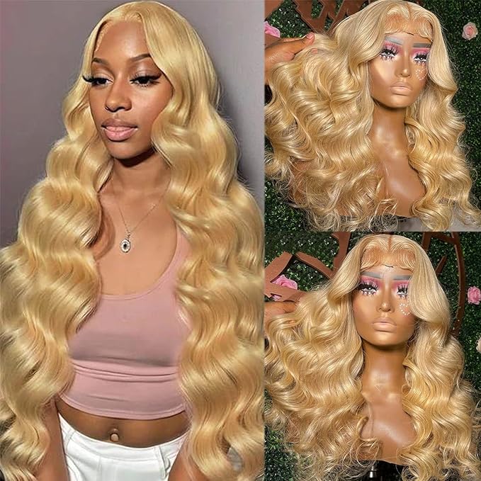 Honey Blonde Body Wave Lace Front Wig Human Hair 13x4 Colored #27 Human Hair Lace Front Wigs 22??Curly HD Transparent Lace Frontal Wigs Pre Plucked Bleached Knots 180% Density Glueless Human Hair Wig