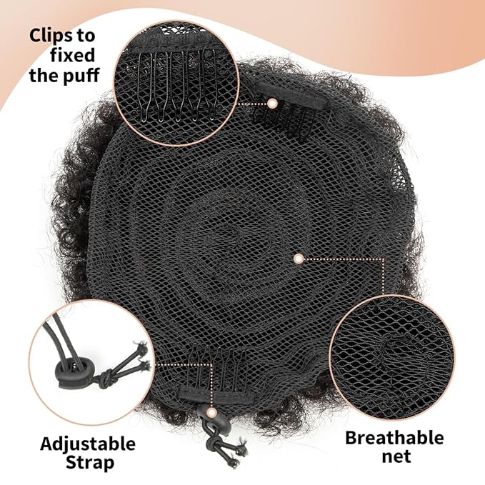 Boymia Afro Puff Extension for Kids 2Pcs #1 Jet Black 4 Inch Short Curly Hair Afro Bun Extension 100% Human Hair Naturally Styled Hairpiece Updo Hair Extensions