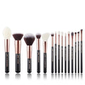 Jessup Makeup Brushes Labeled Makeup Brush Set Premium Synthetic and Natural Hair Foundation Powder Concealer Eyeshadow Blending 15pcs Brush Kit Rose Gold/Black T160