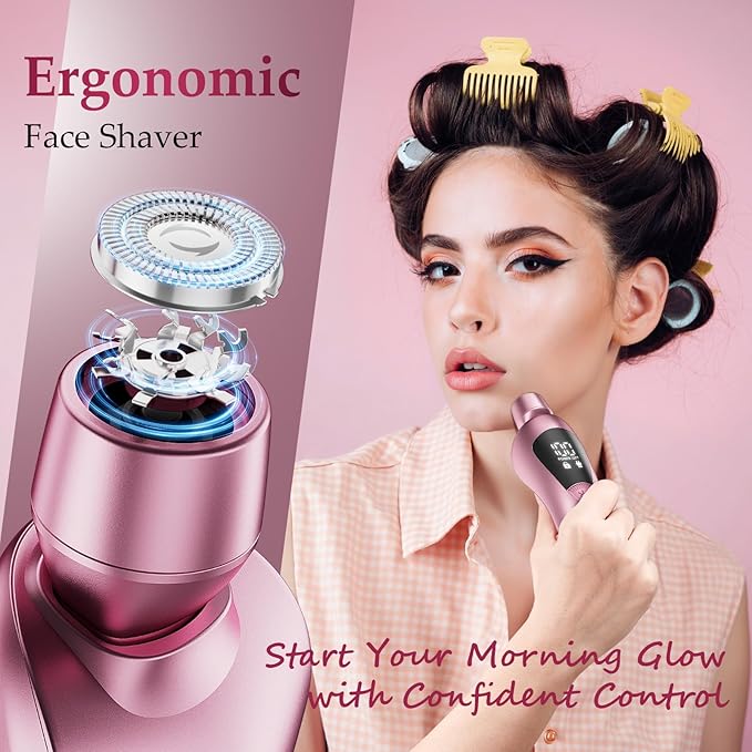 Electric Bikini Trimmer for Women: Rechargeable Painless Shaver for Body Hair - IPX7 Waterproof Cordless Razor with LED Display for Face/Leg Light Pink