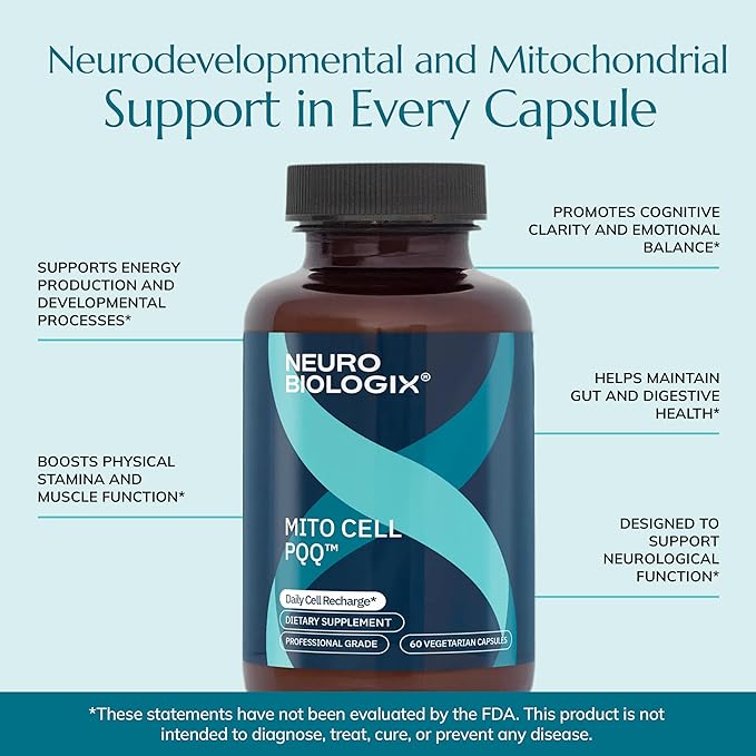 Neurobiologix Mito Cell PQQ Energy &amp Focus Supplement with CoQ10 Vitamin C NADH Acetyl L Carnitine &amp Antioxidants for Cellular Health &amp Mitochondrial Support Promotes Overall Wellness