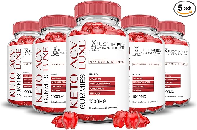 (5 Pack) Luxe Keto ACV Gummies Advanced Formula 1000MG Luxe Keto Gummies Apple Cider Vinegar Formulated with Pomegranate Beet Juice Powder B12 Vegan Non GMO 300 Gummys