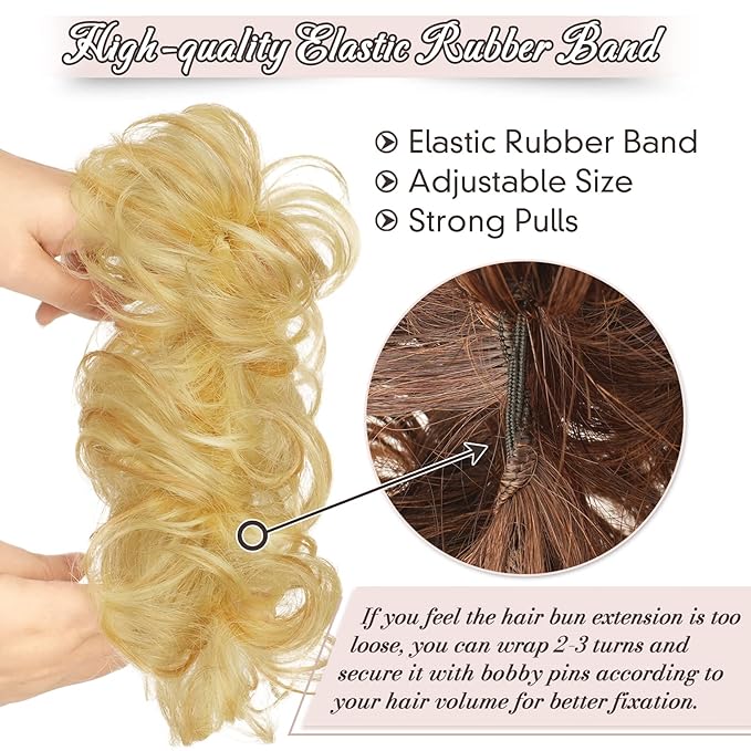 RUWISS Messy Bun Hair Piece Human Hair Messy Rose Bun Hair Buns Hair Piece for Women Real Hair Scrunchies Updo Hair Pieces Bun Extension Ponytail Messy Hair Bun (Golden Blonde)