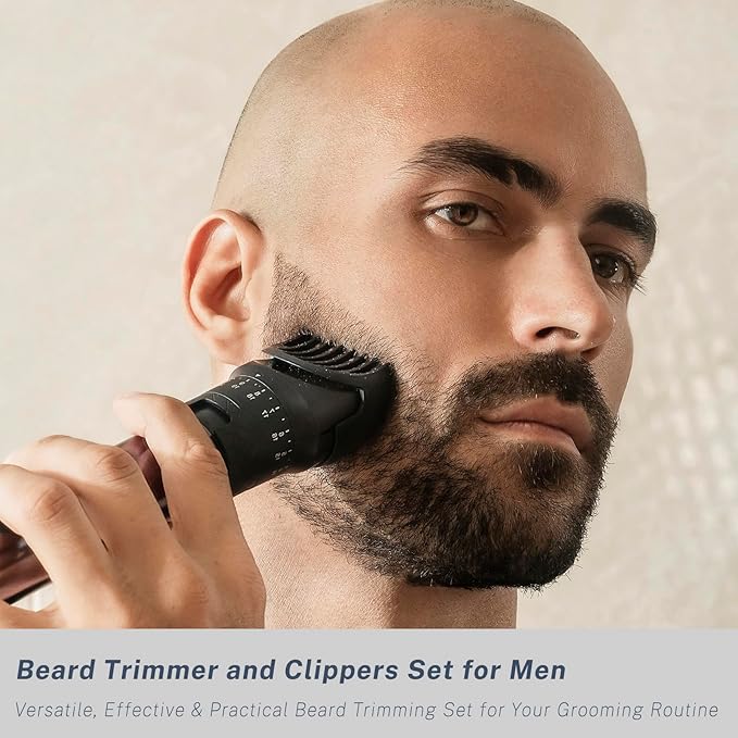 Beard Trimmer for Men Electric Razors and Hair Clippers Set Precision Dial Adjustable 20 Settings All-in-One Shaving Kit for Mens Face Head Nose Body IPX7 Waterproof Wet/Dry USB-C Charge Dock