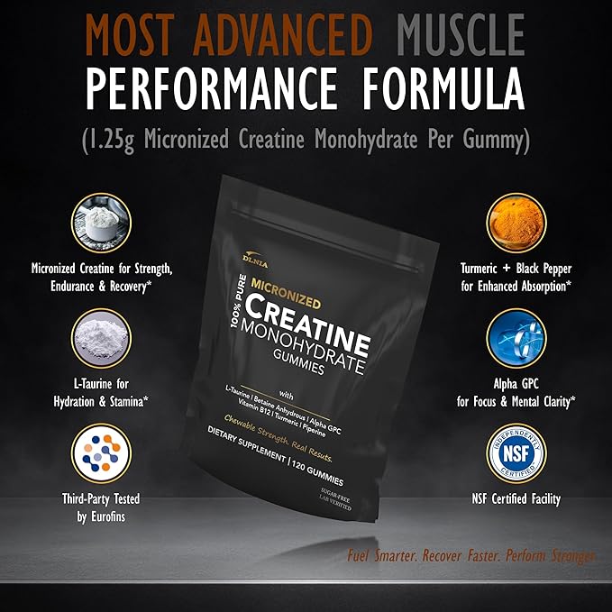 Creatine Monohydrate Gummies for Men &amp Women - Sugar Free &amp Vegan Advanced Formula W/L-Taurine + Vitamin B12 - for Muscle Strength Muscles Builder Recovery Energy Boost Pre-Workout Supplem
