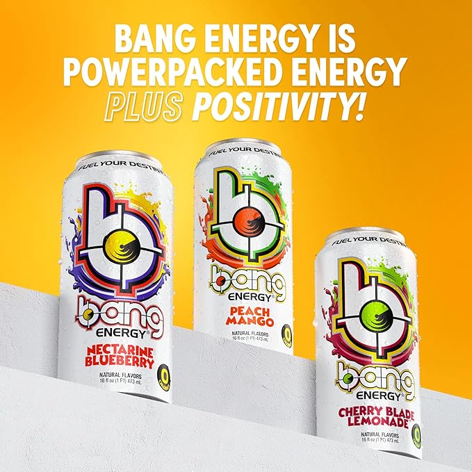Bang Energy Peach Mango Sugar-Free Energy Drink 16-Ounce (Pack of 12)