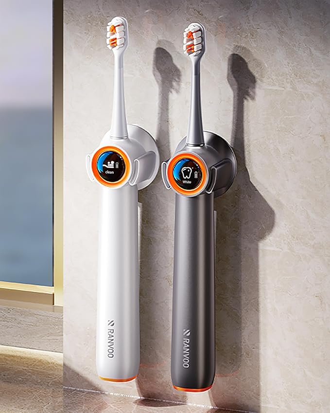 RANVOO AirJet PH3 [Vibrating &amp Flossing 2-in-1] Bubble Sonic Electric Toothbrush Plaque Removal White for Adult Protect Gum Orthodontic Teeth Clean Rechargeable Gift with 2 Soft Brush Heads Whit