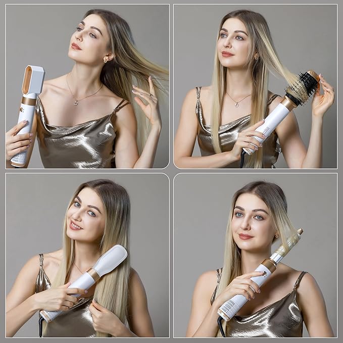 Hair Dryer Brush6 in 1 Professional Hot Air StylerPowerful Air Curling Wrap StylerNegative Ionic Hair Dryer Fast Drying Multi Hair Stylerfor Curling Volumizing Straightening Styling