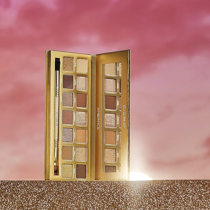 Sigma Beauty Ambiance Eyeshadow Palette | Luminous Neutral and Gold Shades | Summer Vibes Mirror Included