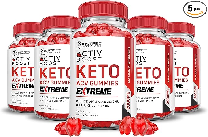 (5 Pack) Activboost Keto ACV Gummies Extreme 2000MG draft Boost Keto Gummies Apple Cider Vinegar Activ Boost Formulated with Pomegranate Beet Juice Powder B12 Vegan Non GMO 300 Gummys