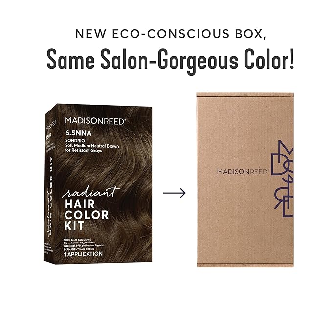 Madison Reed Radiant Hair Color Kit | 6.5NNA Medium Neutral Brown (Sondrio) 100% Maximum Gray Hair Coverage | Salon-Quality Permanent Hair Dye for Resistant Grays | PPD-Free &amp Ammonia-Free |1 Pack