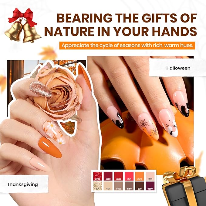Beetles Winter Gel Nail Polish Set 70 PCS 60 Colors Red Green Pink Brown Blue Nude Glitter Gel Nail Polish Kit with Base Top Coat for Beginners UV LED Needed DIY Salon Christmas Gifts for Women