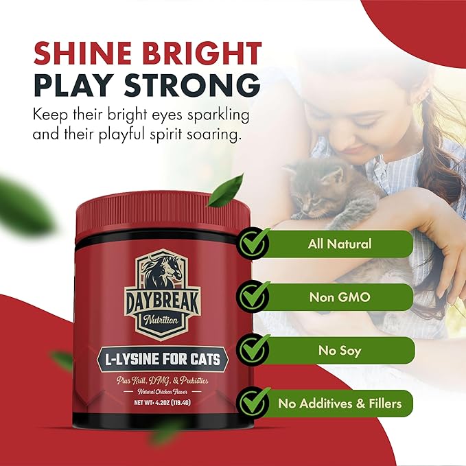 L-Lysine for Cats and Kittens - 900 mg L Lysine Powder for Cats for Immunity &amp Respiratory Support - Cat Supplement with L-Lysine Prebiotics Krill &amp DMG for Immune System Eye Health &amp