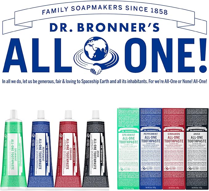 Dr. Bronner?™s - All-One Toothpaste Variety Pack - Peppermint &amp Spearmint 70% Organic Ingredients Fluoride-Free Helps Freshen Breath Vegan (5oz 4-Pack)