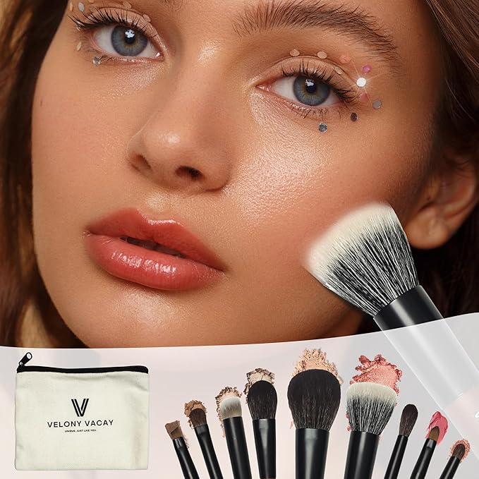Mini Makeup Brush Set 9 Full Face Mini Travel Make Up Brushes Set Synthetic &amp Natural Hair Makeup Brushes For Blush Eyeshadow Conceal Eyebrow Brush with a compact Brush Case