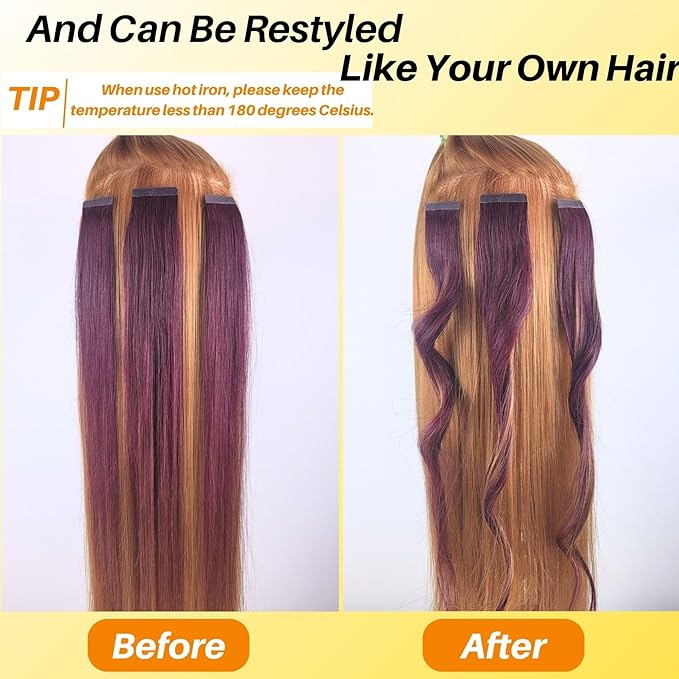 Burgundy Tape in Hair Extensions Human Hair Invisible Remy Hair 18 Inch Tape in Human Hair Extensions 50G 20Pcs for Christmas