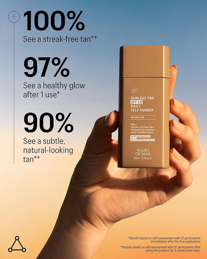 Allies of Skin Daily SPF 50 Daily Self Tanner for Face | Buildable Natural Tan with Sunscreen and Vitamin C | Lightweight Gel Formula for Streak-Free Finish and Glow (1.7 Fl oz)