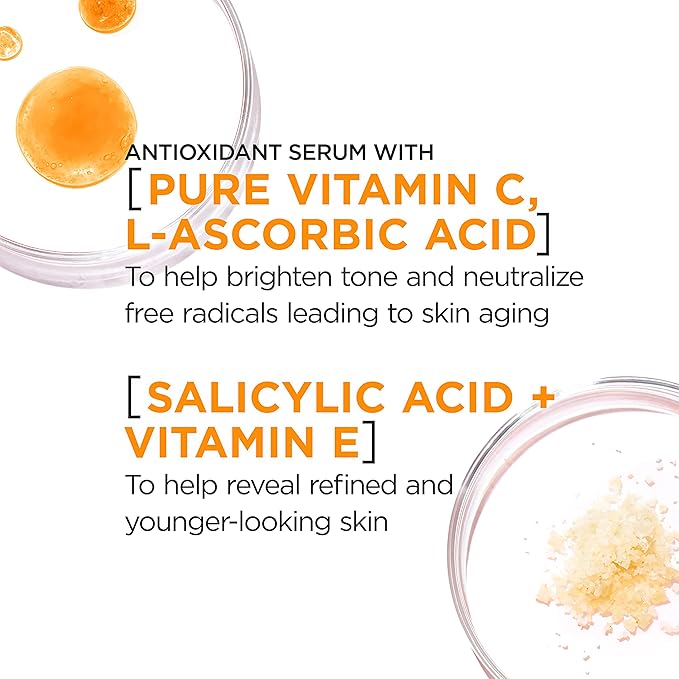 L'Oreal Paris Revitalift 12% Pure Vitamin C Serum Brightening Serum For Face with Vitamin E Salicylic Acid 1 oz + Moisturizer Sample